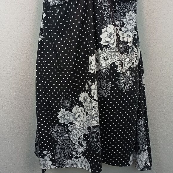 Black and White Polka Dot / Floral Lace V Neck Halter Night Slip Dress Sz L - Picture 4 of 9